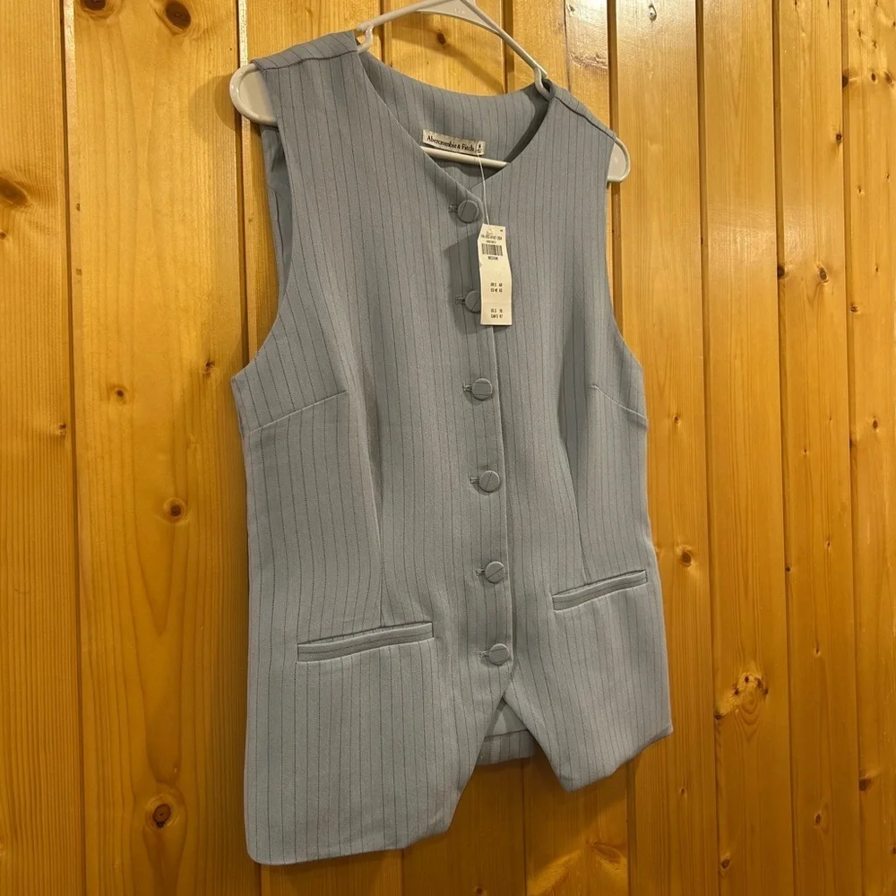 Abercrombie & Fitch Blue Striped Long-Length Tailored Vest Top Size M - Picture 4 of 7